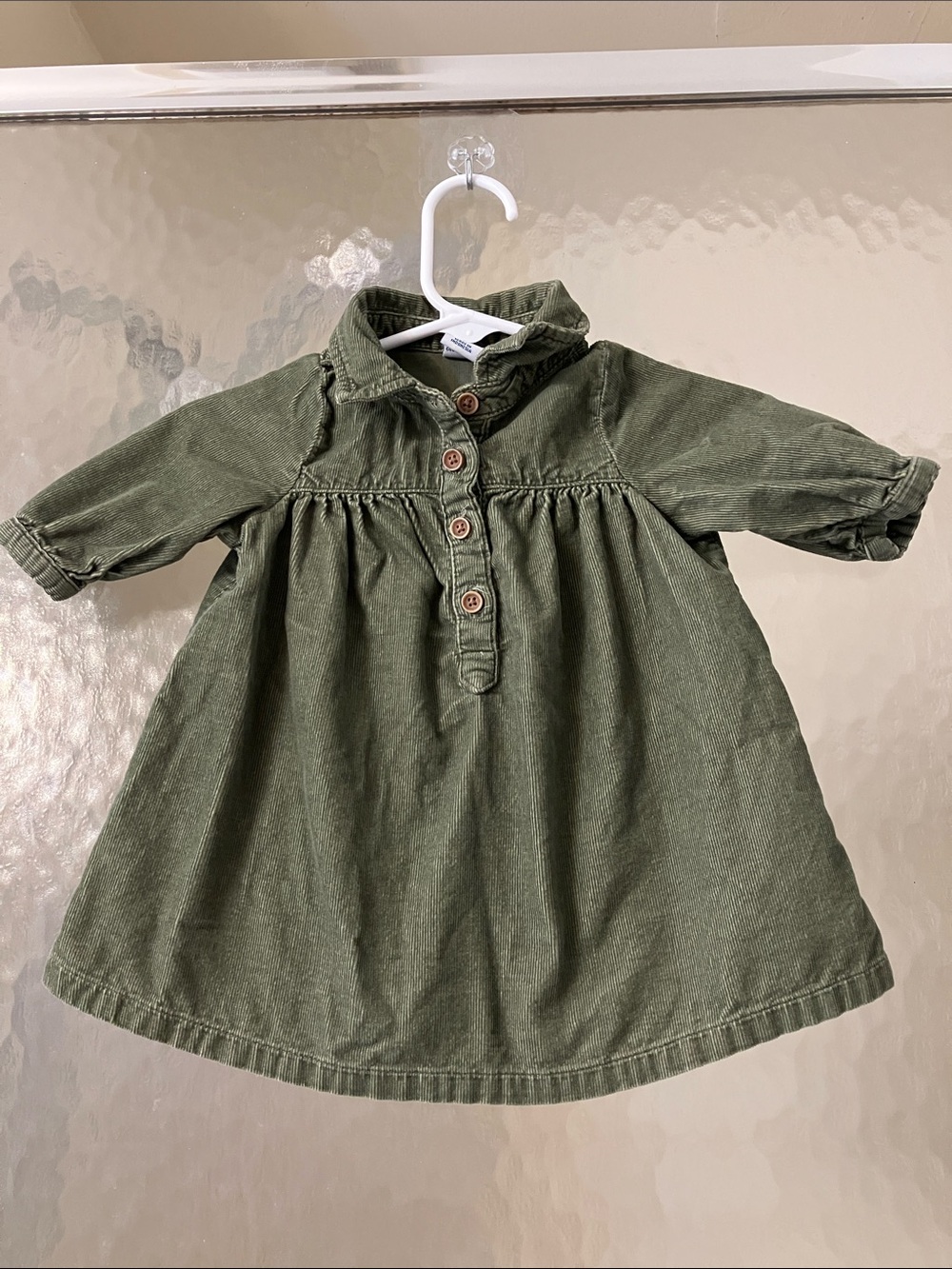 Old Navy Baby 0-3M Olive Green Corduroy Button-Front Shirt Dress